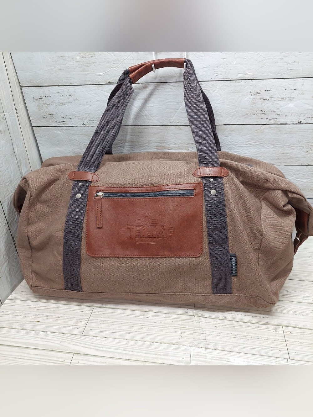 Field&Co (32"lx12"t) Brown Canvas Leather 2Handle Zip Pockets Duffle Travel Bag
